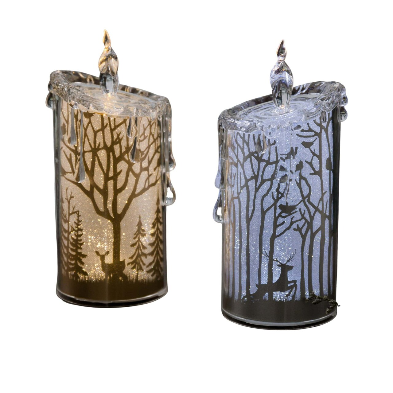 Icy Giftware LED Glittering Scenery Candles - 7.75" - Silver and Gold - Set of 4